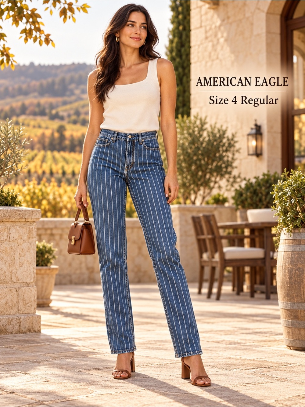 American Eagle Railroad Stripe High Rise Mom Jeans Size 4 Regular